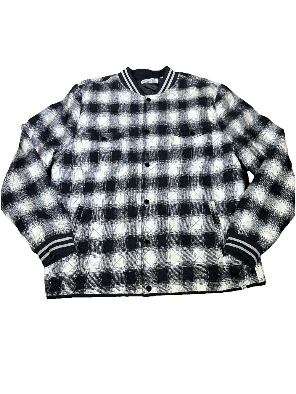 Men's Sovereign Code Fargo Plaid Bomber Jacket Black White Large